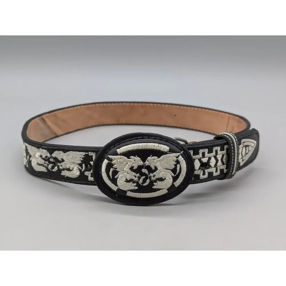 Authentic Youth Mexican Western Cinto Piteado Hand Braided Belt Black Size 26